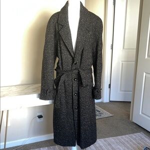 Woodward Black and White Textured Wool Long Coat